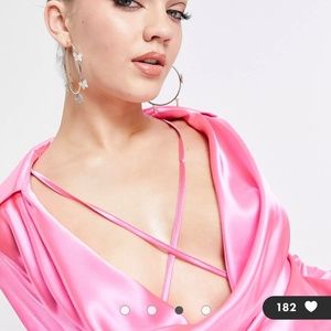 New ASOS ASYOU strap insert cowl satin shirt in pink US2
